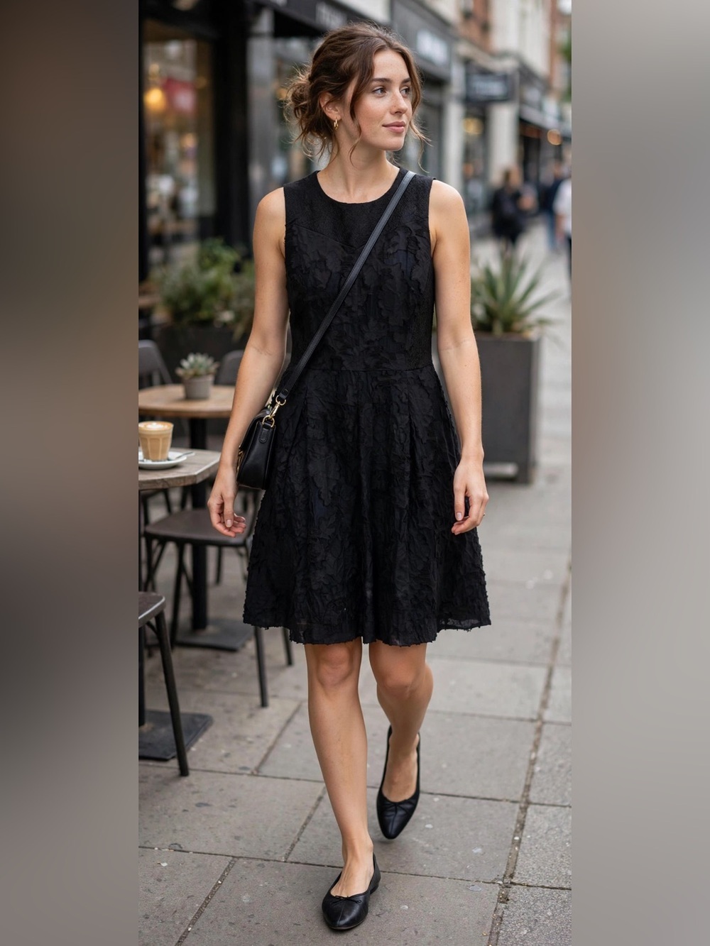 Black Textured Jacquard Sleeveless Dress autumn wedding guest dress